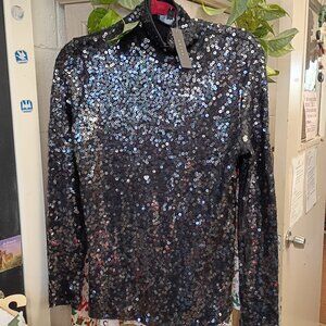SENSATIONAL NWT Adiva Sequinned Turtleneck Top Size M Christmas New Year's